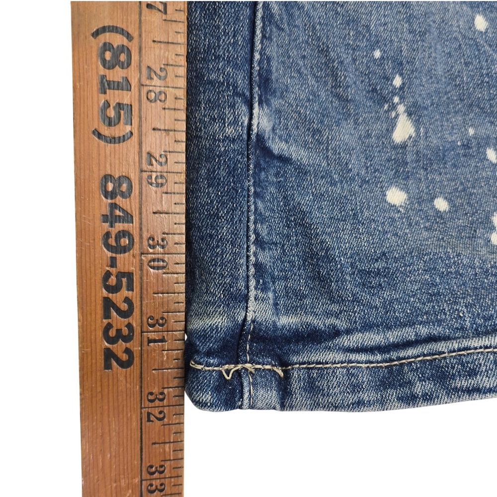 Smoke Rise Distressed Moto Jeans Mens 42x32 Blue Splatter Ripped Streetwear Y2K - Picture 11 of 11